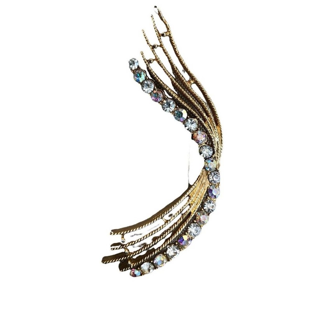 Vintage Gold Tone Free Form Swag Statement Brooch Aurora Borealis‎ Stones